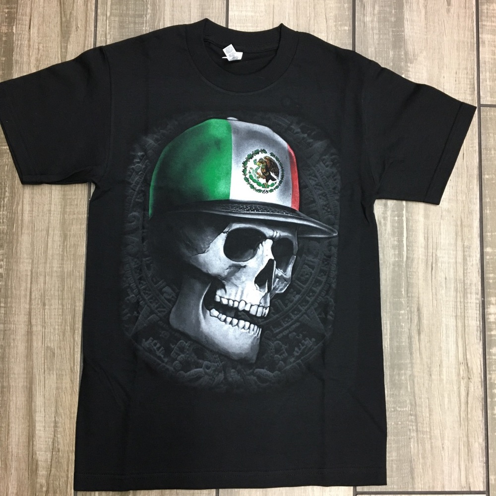 Mexico Skull Hat T Shirt